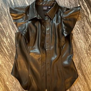 Gap Womens Vegan Leather Flutter Shirt XXS